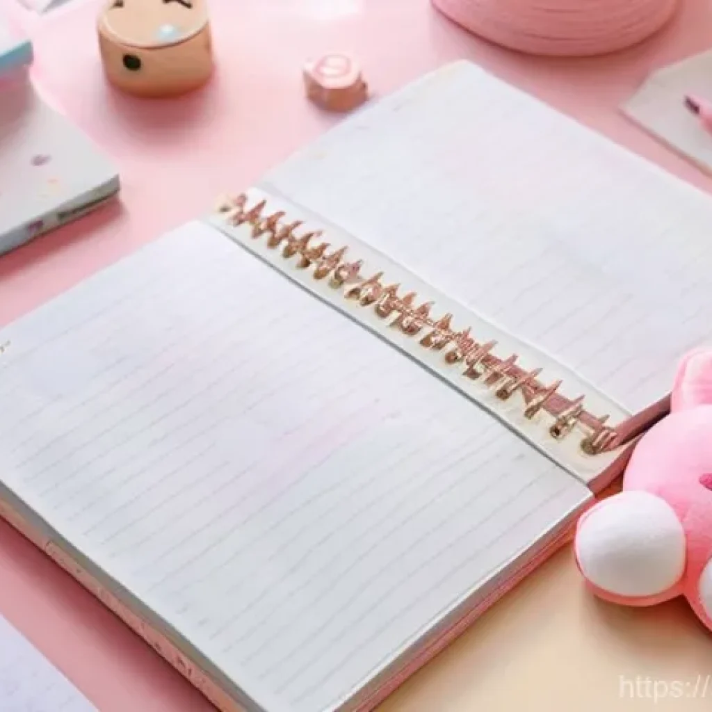 마이멜로디와 힐링 문구의 콜라보 - **Prompt 1:** A cozy, warm-toned close-up of a desk setup, featuring a soft-focus My Melody plushie ...